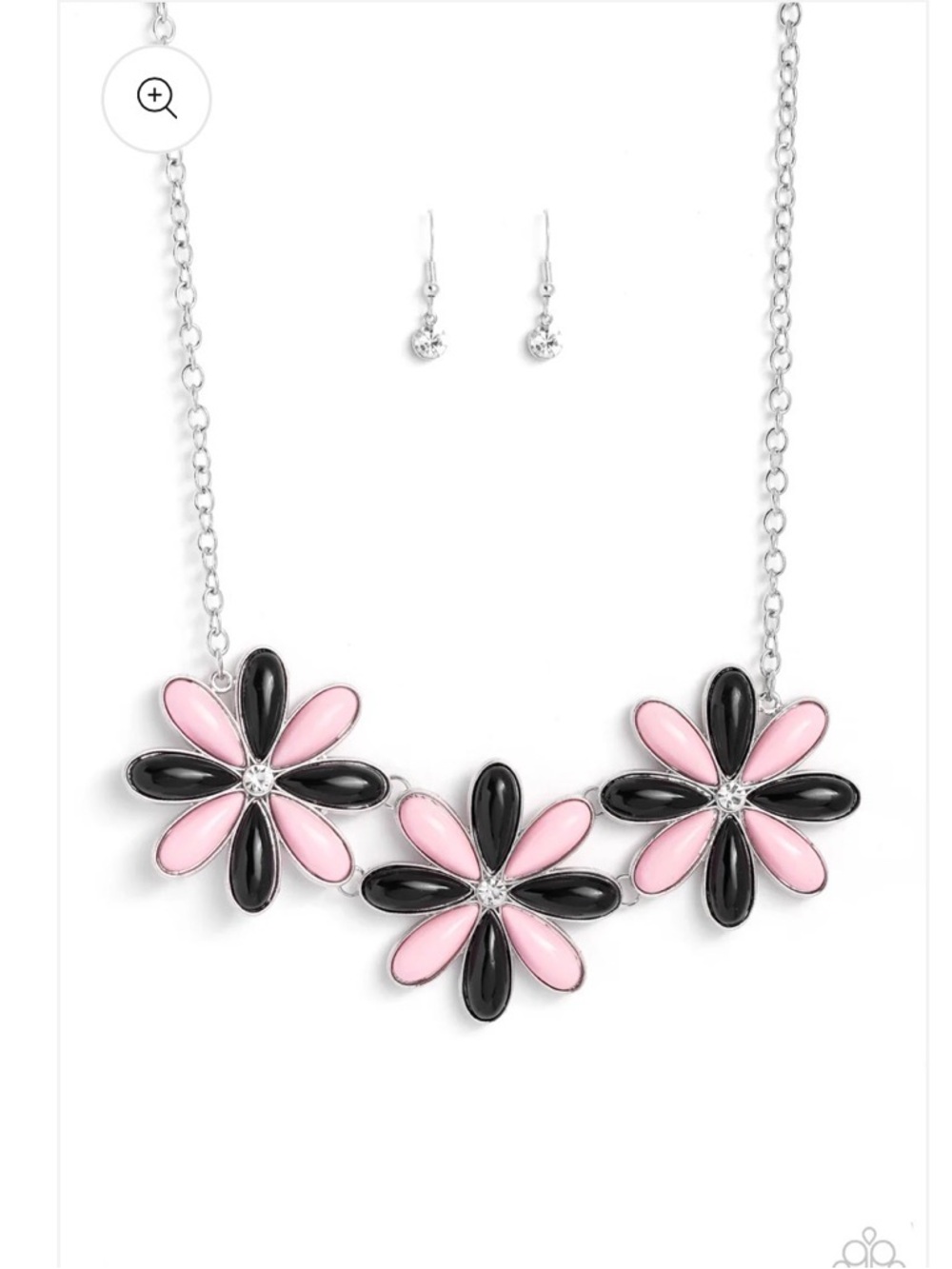 N-59 paparazzi Pink and Black Daisy Trio Necklace Set
